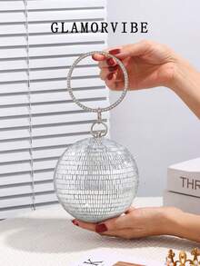 1pc Women's Fashionable Sparkling Ball-Shaped Crystal Rhinestone Evening Clutch Bag, Luxury Diamond Ring Handbag, High-End Shiny Diamond Formal Dress Purse, Minimalist Clutch Suitable For Gala, Party, Birthday, Wedding, Gift