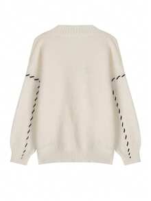 Fashionable & Versatile Loose Fit Drop Shoulder Cardigan, Autumn/Winter - White - View 4