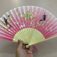 1pc Hanfu COS Sandalwood Bamboo Hollow Carved Fan, Multiple Floral Designs, Elegant Aesthetic, Suitable For Summer Travel And Photography