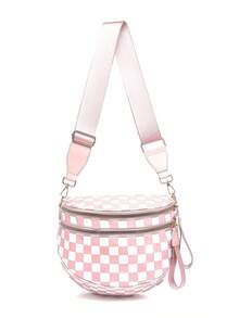 Classic Checkered Design Crossbody Bag–Matches Diverse Styles For Outings, Commutes & Leisure Time  Ample Space For Daily Errands, Casual Outings & Travel Adventures - Kẻ sọc hồng và trắng - Xem 1
