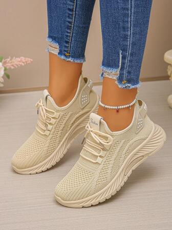 女士透气轻便休闲运动鞋，公路跑鞋，一脚蹬，穿着方便