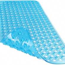 Tapis de bain antidérapant, ventouses ultra-puissantes, 88 x 39,4 cm de long, avec trous de drainage, lavable en machine, tapis de douche à drainage rapide, indispensable pour la salle de bain, bleu transparent - Bleu azur - Voir 4