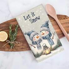 1 set/2 piezas/100 piezas Paños de cocina y paños de platos con diseño de muñecos de nieve con linternas y ramas de pino, adecuados para decoración de interiores en restaurantes, cocinas y baños, decoración de fiestas, regalos festivos, como regalo