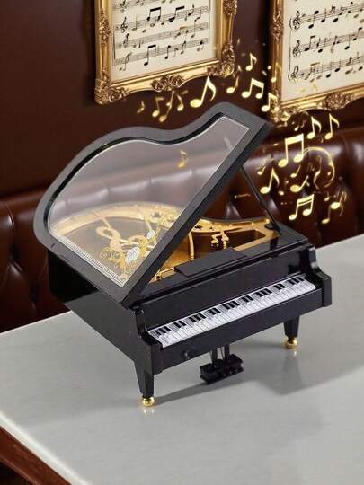 优雅的白色钢琴音乐盒 - 精致的机械设计，金色点缀，非常适合家居装饰和情人节或生日的独特礼物，家居装饰品|钢琴形状设计|塑料结构，钢琴配件，完美的圣诞节礼物，生日，情人节，圣诞装饰