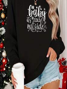 Women's Letters Printed Sweatshirt - Cozy Fall/Winter Pullover, Long Sleeves, Crew Neck, Casual, Perfect For Halloween Party Outfits, Everyday Fall Fashion And Fall/Winter Outfits, Playful Design, Soft Fabric, Comfortable Material, Fashion Apparel