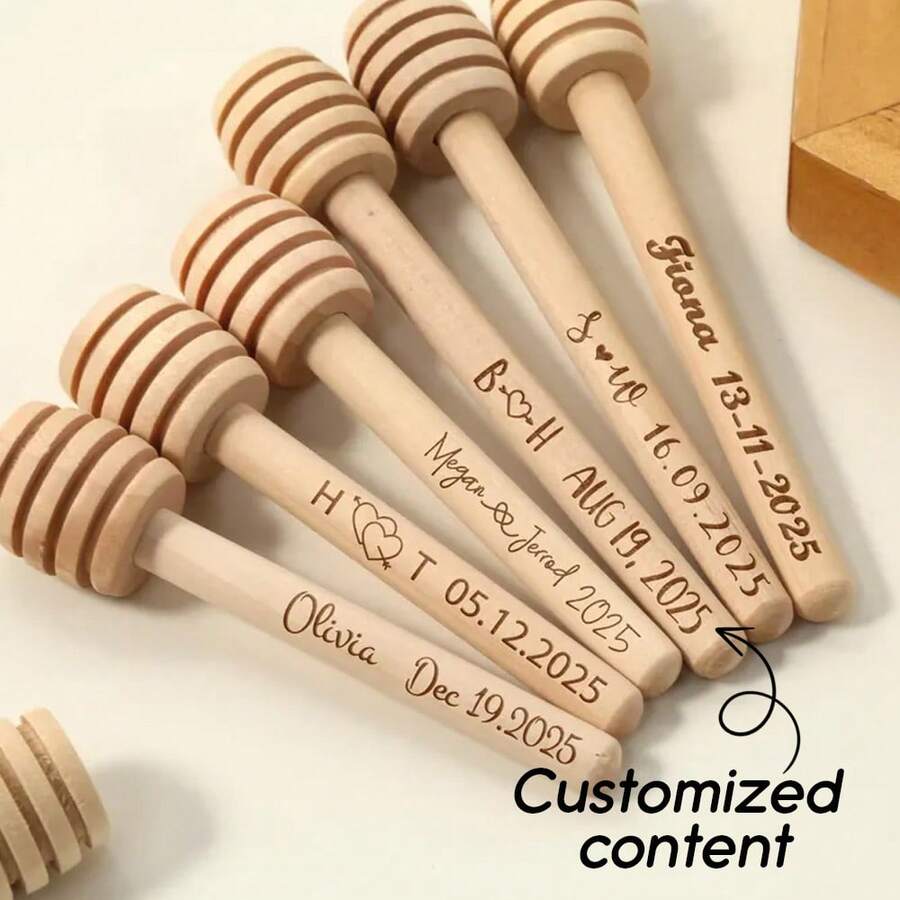 Personalized Wooden Honey Spoon, Customized Date Engraved Spoon, Wedding Favor, Party Favor, Bridal Shower Gift, Wedding Guest Gift, Customized Wooden Honey Spoon, Customized Honey Stick, Wedding Honey Spoon, Mini Honey Spoon, Customized Name Honey Spoon, Honey Gifts, Bee Gifts - Multicolor - View 1