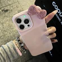 1pc Luxury Rhinestone Bow Embossed TPU Phone Case, Compatible With Apple 16, 15, 14, 13, 12, 11 Pro Max, Pink - Multicolor - View 2