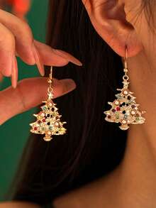 2pcs Minimalist Small Tree Earrings, Elegant Holiday Style With Pearl & Rhinestone, Unique Gift Suitable For Daily Wear, Holiday, Travel, Beach Outfit, Perfect Gift For Her, Wife Or Friend, Christmas, Valentine's Day, Mother's Day, New Year Jewelry | Graceful Accessory