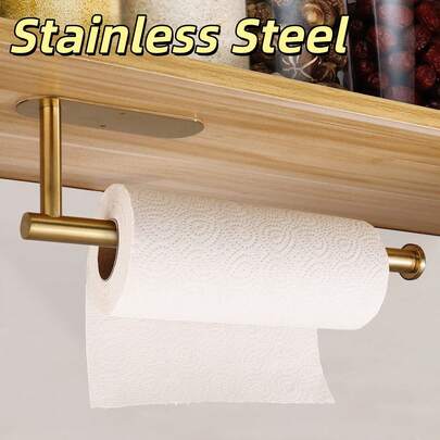 3PCs Stainless Steel Paper Tissue Rack, Punch Free Wall Mount With Adhesive For Easy Installation, Wall Mount For Kitchen, Towel Holder Under Cabinet