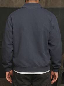 2025 New Autumn/Winter Men's Solid Color Loose Half-Zip Pullover T-Shirt Long Sleeve T-Shirt