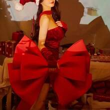 1pc Extra Large 50cm X 75cm (19.7" X 29.5") Elegant Red Decorative - Oversized Plastic Bow, Suitable For Christmas Tree, Wedding, Party, New Year, Valentine's Day - Indoor/Outdoor Hanging Decor, No Power Needed, Easy To Hang With Ribbon - Fits Home, Entryway, Photo Backdrop - Suitable For Beginners And Experts, Holiday Decor, Decorative Bow Design, Holiday Decoration Home Decor Christmas Decorations Room Decor