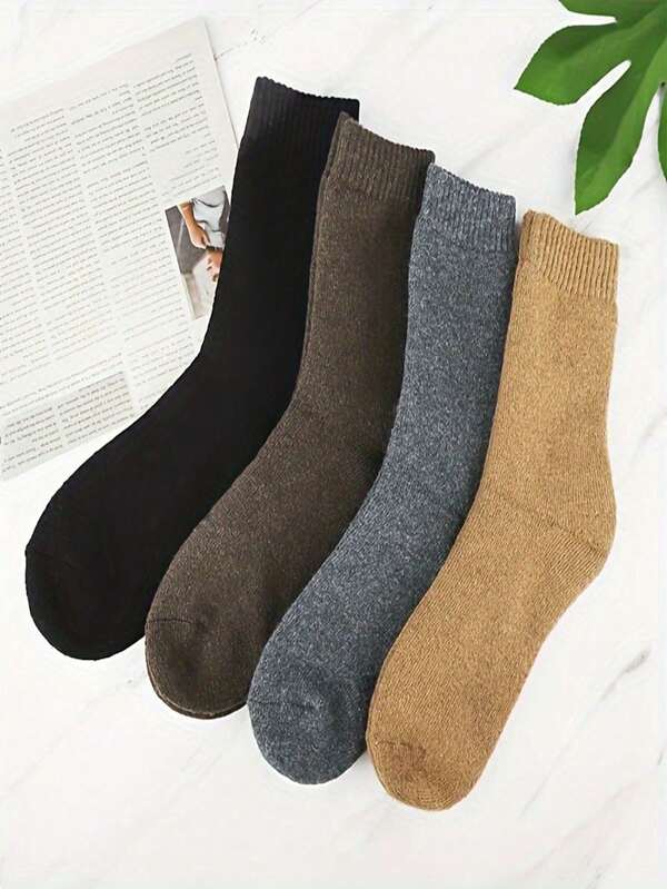 3 Pairs Random Color Unisex Warm Socks, Comfortable Thick Warm Socks For Winter, Christmas Gift For Grandparents And Parents
