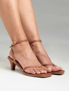 Women's Thin Heel Sandals, Formal Flip Flops, Thin Straps - Lạc đà - Xem 4
