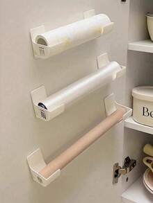 2/4pcs Adhesive Plastic Bag Holder And Wrap Dispenser Set, Wall-Mounted Kitchen Organizer For Cling Film And Trash Bags, Multipurpose No-Drill Cabinet And Refrigerator Side Storage Solution, Space-Saving For Plastic Bags, Wrap, And Roll Paper, Versatile Organizer For Kitchen & Bathroom, No-Drill Plastic Wrap And Garbage Bag Holder, For Birthday, Housewarming, Christmas