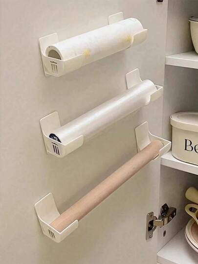 2/4 件粘性塑料袋固定器和保鲜膜分配器套装，壁挂式厨房保鲜膜和垃圾袋收纳盒，多用途免钻橱柜和冰箱侧面收纳解决方案，节省塑料袋、保鲜膜和卷纸的空间，厨房和浴室多功能收纳盒，免钻塑料包装和垃圾袋固定器，适用于生日、乔迁、圣诞节