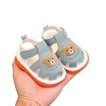 Little Girl Boy Summer Sandals Anti-Slip Soft Sole Bear Embroidery Shoes For Outdoor, School, Party - Blue - View 6