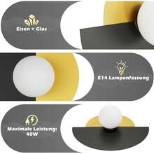 壁灯 室内壁灯 卧室 - 卧室灯 黑金复古壁灯 玻璃和金属 现代设计 E14 圆形楼梯灯 适用于门厅 床 走廊（无灯泡） - 半圓款 - 查看 4