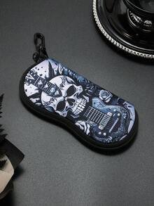 1 hộp đựng kính mắt in họa tiết đầu lâu có móc khóa carabiner, túi đựng kính bằng chất liệu neoprene mềm siêu nhẹ, có khóa kéo và ngăn đựng di động dành cho nam và nữ - Nhiều màu - Xem 11