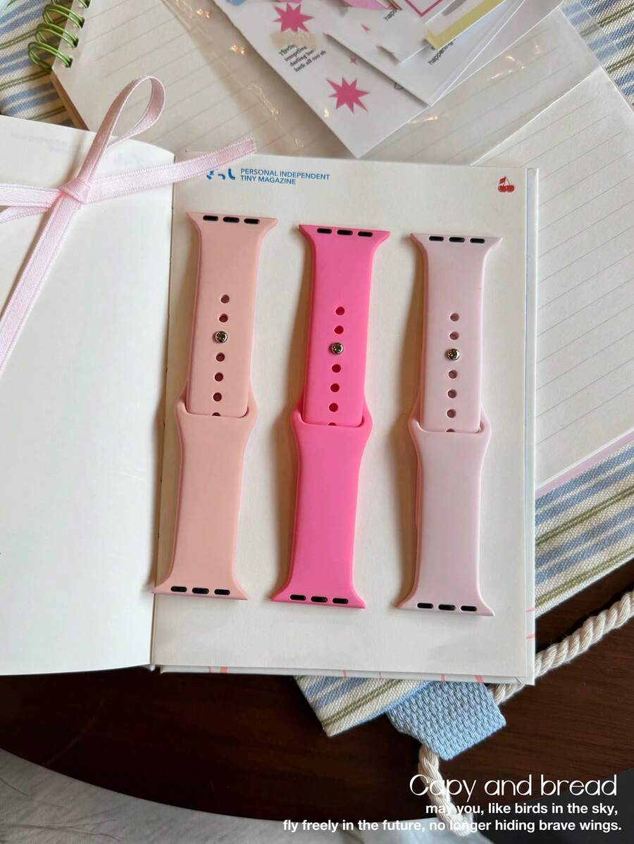 3 件套粉色男女时尚柔软硅胶运动表带舒适可调节防水腕带，适用于 表带 38/40/41/42/44/45/46/49 毫米，适用于 Series Ultra/SE/11/10/9/8/7/6/5/4/3/2/1，智能手表配件