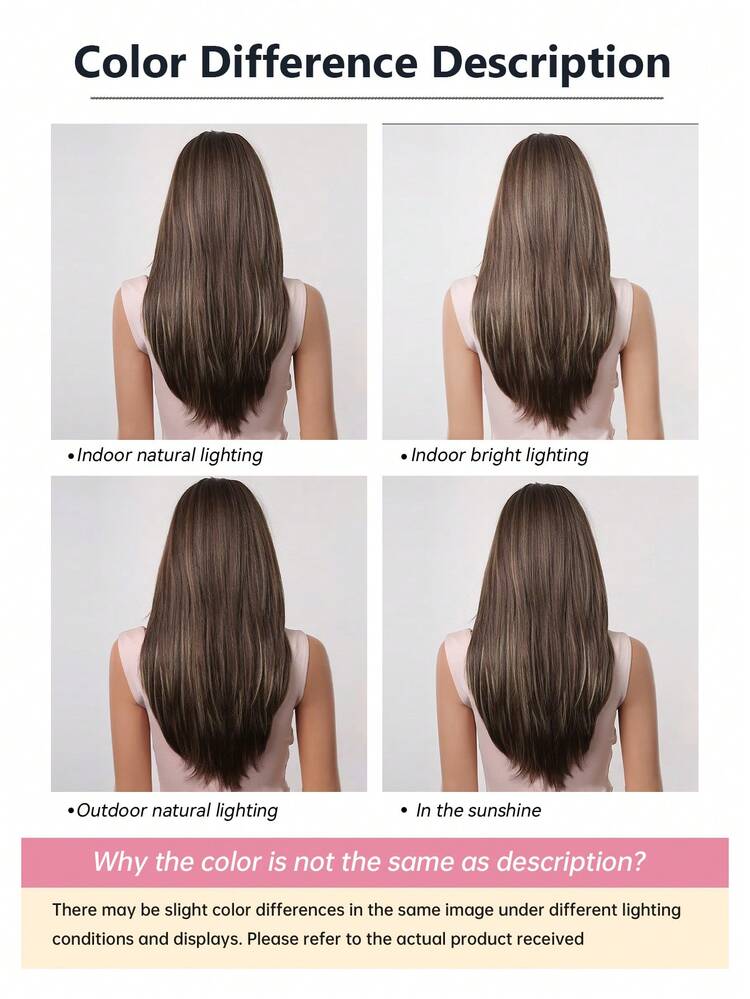 Tóc giả nguyên đầu màu nâu highlight | 24 inch | Tóc dài thẳng tỉa layer có mái, mềm mượt, sợi tổng hợp chịu nhiệt, dành cho nữ, cosplay, thoải mái thoáng khí, vẻ ngoài tự nhiên, chống rối, phù hợp lễ hội và phối đồ hàng ngày - Màu nâu highlight - Xem 9