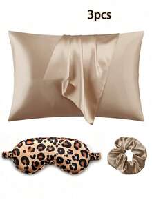 Set de 3 piezas de satén para dormir | talla grande suave que el juego de funda de almohada y antifaz de seda - Incluye 1 funda de almohada de satén, 1 antifaz de satén y 1 coletero de satén, Funda de almohada 29.53 pulgadas x 19.29 pulgadas (75 cm * 49 cm), Escuela, Vuelta al colegio, Viaje, Artículos esenciales de viaje, Artículos esenciales para el hogar, Antifaz, Máscara para dormir