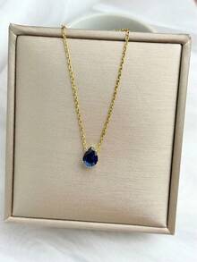 1pc Customized Birthday Birthstone Necklace, Cubic Zirconia Teardrop & Heart/Square Gemstone Personalized Birthday Gift, Gift For Mom, Gift For Best Friend