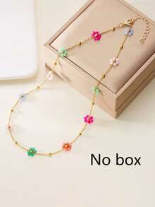 1件装女士手工编织彩色花卉不锈钢防水项链，夏季假日项链，日常叠戴配饰及礼物，女士珠宝配饰（花朵数量和颜色随机，不含礼盒） - 彩色 - 查看 6