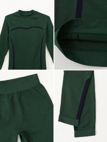 Leorrey 一套女士无缝时尚滑雪健身运动跑步长袖上衣和裤子运动套装滑雪服冬季 - 綠色 - 查看 4