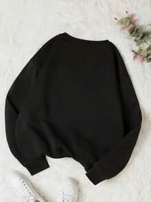 Sudadera negra con estampado de corazón minimalista, moderna y versátil - Negro - Ver 2