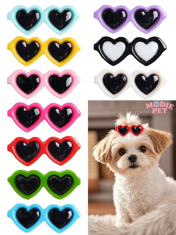 2/5/10pcs Random Color Cute Heart Shaped Sunglasses Design Hair Clips Pet Dog Cat Hair Accessories, Suitable For Daily Pet Grooming And Decoration