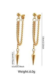 2pcs Minimalist Punk Style Stainless Steel Pointed Pendant Tassel Earrings, Suitable For Daily Wear