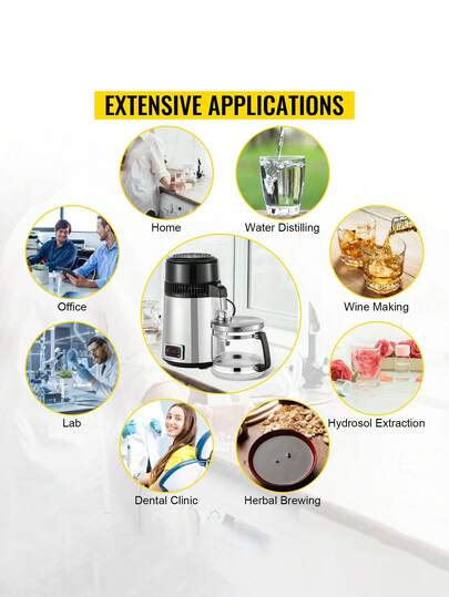 Distillatore d'acqua portatile da 4 litri con filtro di purificazione, distillatore di alcol, riscaldatore regolabile, addolcitore per bottiglie d'acqua, purificatore d'acqua pura per uso domestico, efficiente sistema di purificazione dell'acqua domestica, facile da usare e da mantenere, materiale in acciaio inossidabile, per ufficio, casa, ristorante. Accessori da cucina, utensili da cucina, utensili per la casa, articoli per la casa