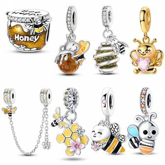 1 pieza Colgante de abeja y panal plateado en color plateado, encantador, adecuado para pulsera, collar, llavero, manualidades de joyería, cuentas, regalo para mujer, uso diario