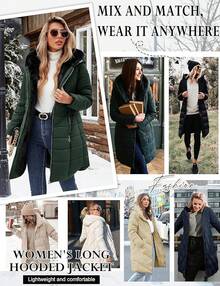 Women's Winter Windproof Fur Warm Slim Fit Down Jacket - Long Ski Coat For Commuting - 軍綠色 - 查看 6