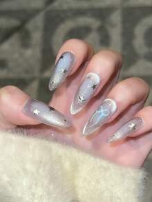 10 piezas de uñas usables hechas a mano puras con forma de uña ovalada mediana, uñas con diseño de lazo de ojo de gato de color degradado rosa pintado a mano, uñas simples de alta calidad, uñas postizas