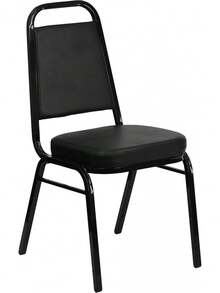 Set Of 4 Trapezoidal Vinyl Stacking Chairs, Commercial Stackable Chairs With Padded Seats And Backs, Black - 黑色布料/黑色框架 - 查看 1