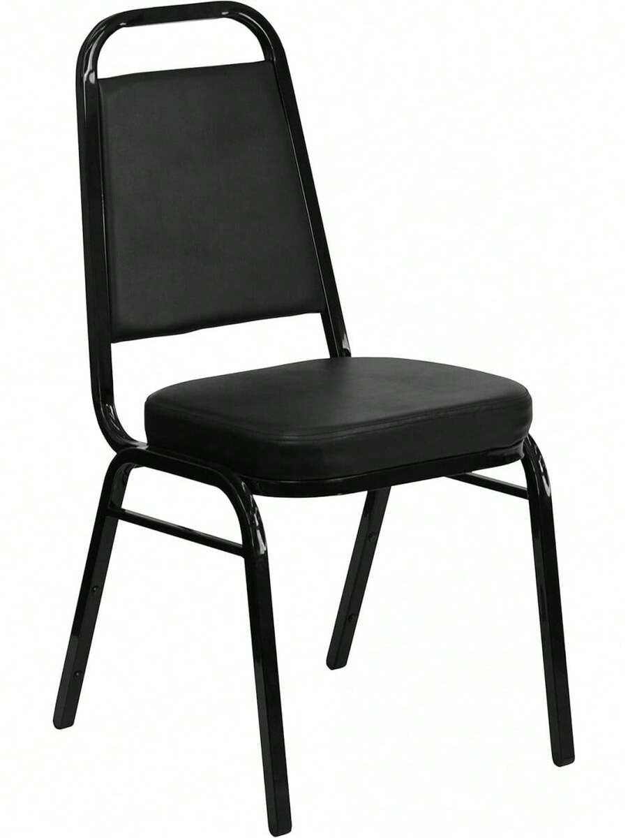 Set Of 4 Trapezoidal Vinyl Stacking Chairs, Commercial Stackable Chairs With Padded Seats And Backs, Black - 黑色布料/黑色框架 - 查看 1
