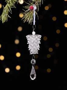 1 pieza Colgantes de piña de acrílico - Adornos navideños artificiales con forma de piña verde y blanca, transparentes y con aspecto de cristal, con lazos fáciles de colgar para decorar el árbol de Navidad, decoración navideña y del Día de Acción de Gracias