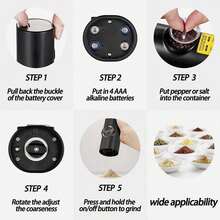 1 Set de molinillo de sal y pimienta con grado de molienda ajustable, base con luz LED, a pilas, activación con un solo toque, material ABS, esencial de cocina, regalo de Navidad