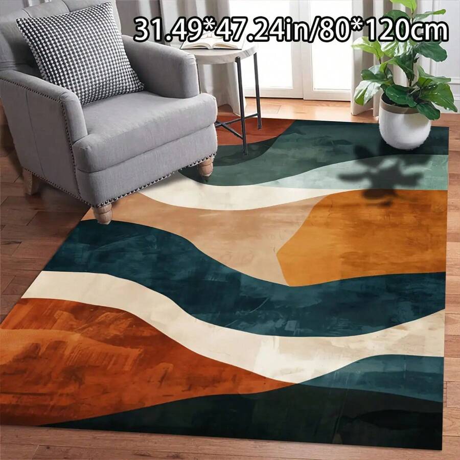 Large Modern Abstract Carpet - Heavyweight 800gsm Luxury Carpet With Dot Plastic Backing, Available In Dark Orange, Beige, Black, White, Gray, Teal, Brown - Suitable For Living Rooms, Bedrooms, Offices, Corridors As Large Area Rugs - Easy To Clean And Ideal For Home And Commercial Spaces - Available In Large Sizes, Classroom Carpet With Cool Shapes - Nhiều màu - Xem 1