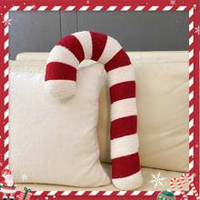 1 件柔软毛绒可爱绿色圣诞拐杖糖装饰枕头、节日家居装饰垫 - 綠色 - 查看 3