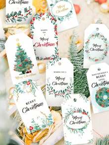 100 buc etichete cadou de Crăciun DIY, decorațiuni pentru bradul de Crăciun, etichete din hârtie kraft cu frânghie agățată, potrivite pentru Crăciun, sărbători de Anul Nou, petreceri de sărbători etc.