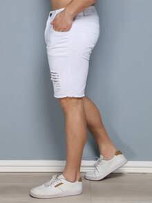 Men's Ripped Colorful Bermuda Jeans - Blanco - Ver 6