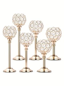 Set Of 3 Gold Crystal Bowl Candlestick Holders Metal Crystal Tealight Candelabras, Tall Crystal Votive Candlesticks Elegant Crystal Candle Stand For Dining Table Centerpiece Wedding Candle Decor,Room Decor,Gifts Birthday Graduation - Nhiều màu - Xem 12
