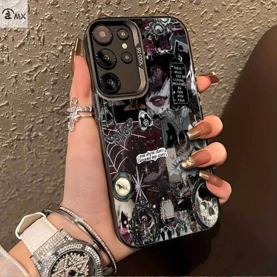 Funda de collage gótico oscuro para Galaxy S25ULTRA, S24PLUS, S23FE, S21PRO, S22, S20+, A03S, A05S, A14, A31, A53, A34, A10, A04E, M04, A33, A35, A55, A72, A71, A70, A22, A16, A06, A20S, A54, funda especial para teléfono , anti-suciedad, moda, moderna, colorida, plateada imd - Colores mixtos - Ver 1