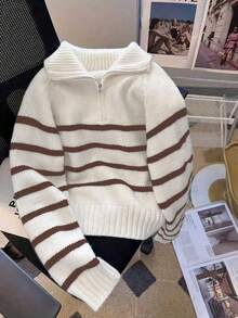 Women's Striped Color Block Turtleneck Knit Pullover Sweater