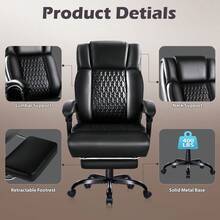 Office Chair,Big And Tall Office Chair With Lumbar Support,Executive Heavy Duty Office Chair With Foot Rest Ergonomic High Back Computer Gaming Chairs Home Office 400lbs - 黑色 - 查看 2