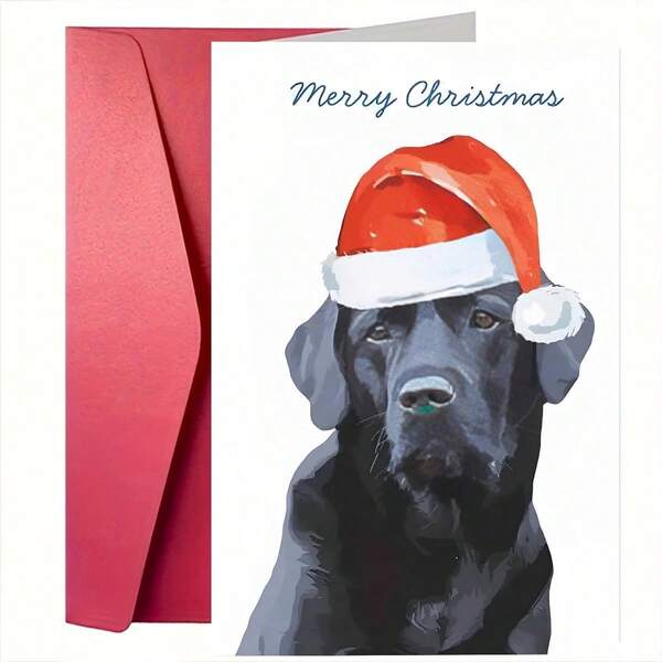 1 pezzo, Carta di Natale affascinante con Labrador nero e busta. - Perfetta per famiglia e amici, design festivo, regalo ideale per gli amanti degli animali domestici (12cm/4.7in X 17cm/6.7in)