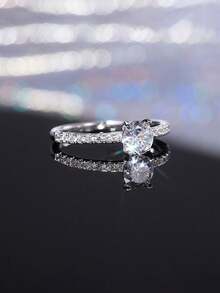 Gift Box Set - Minimalist & Elegant Cubic Zirconia Ring, Copper White Gold Plated, Suitable For Women Engagement, Wedding, Holiday Gift