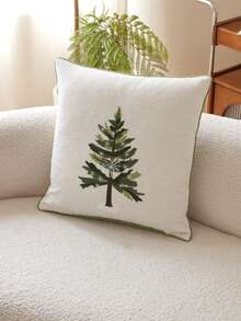 1pc Pine Tree & Snowflake Embroidered Throw Pillow Cover, Home Decor Suitable For Living Room, Bedroom, Sofa, Party, Car And Various Environments, Autumn/Winter - Multicolor - View 6